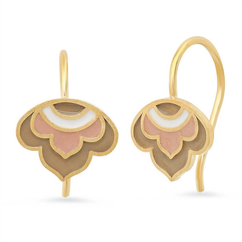 NEW JESSICA ELLIOT women's enameled lotus ear wire earrings in vermeil/neutral